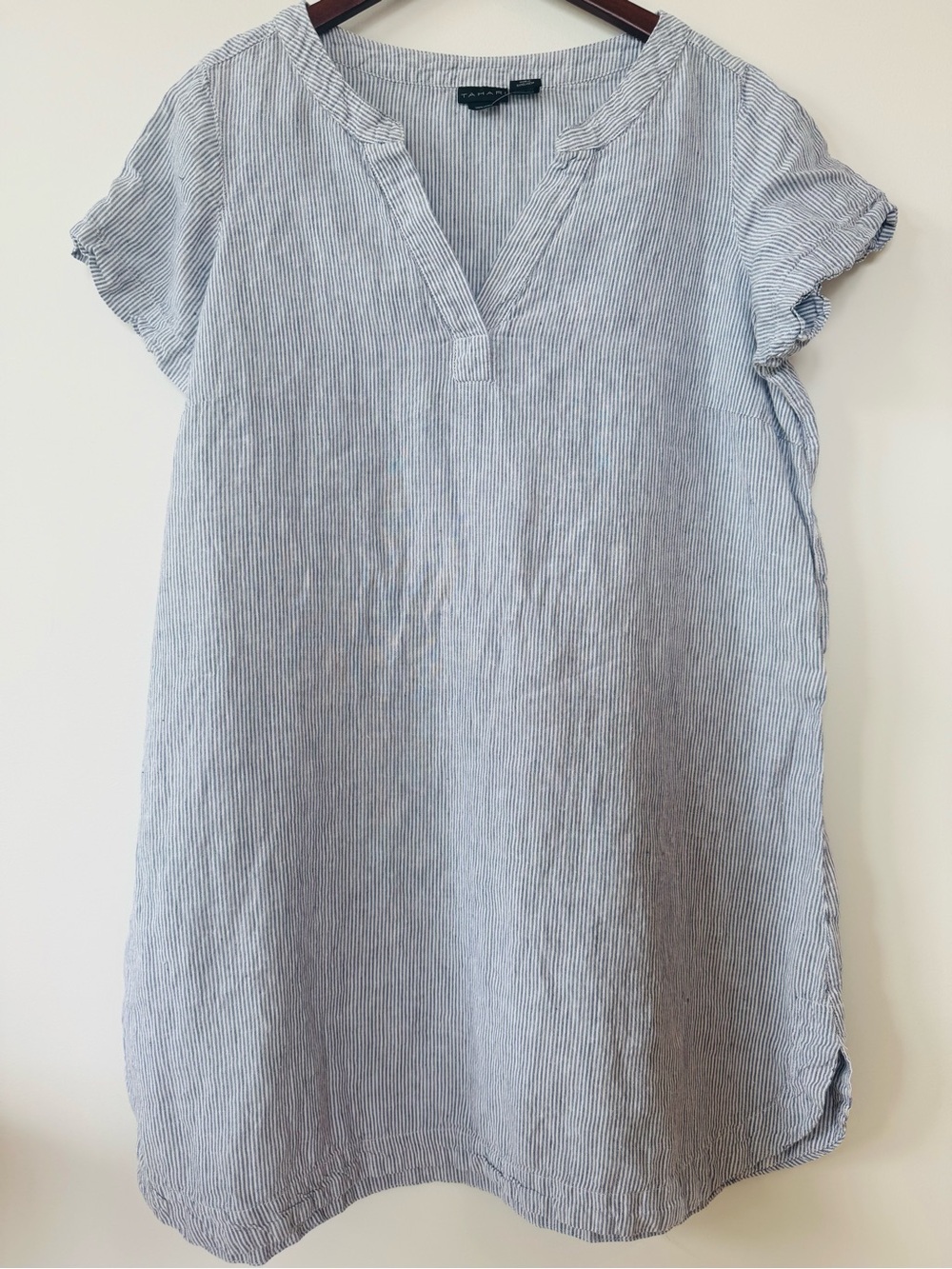 Tahari 100% Linen Swim Cover Up Dress Blue White Stripe 1X Resort Beach